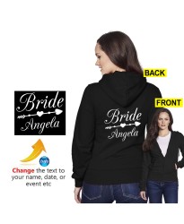 Personalised Bride Custom Name With Heart Arrow Bachelorette Printed Adult Unisex Pullover Hoodie 